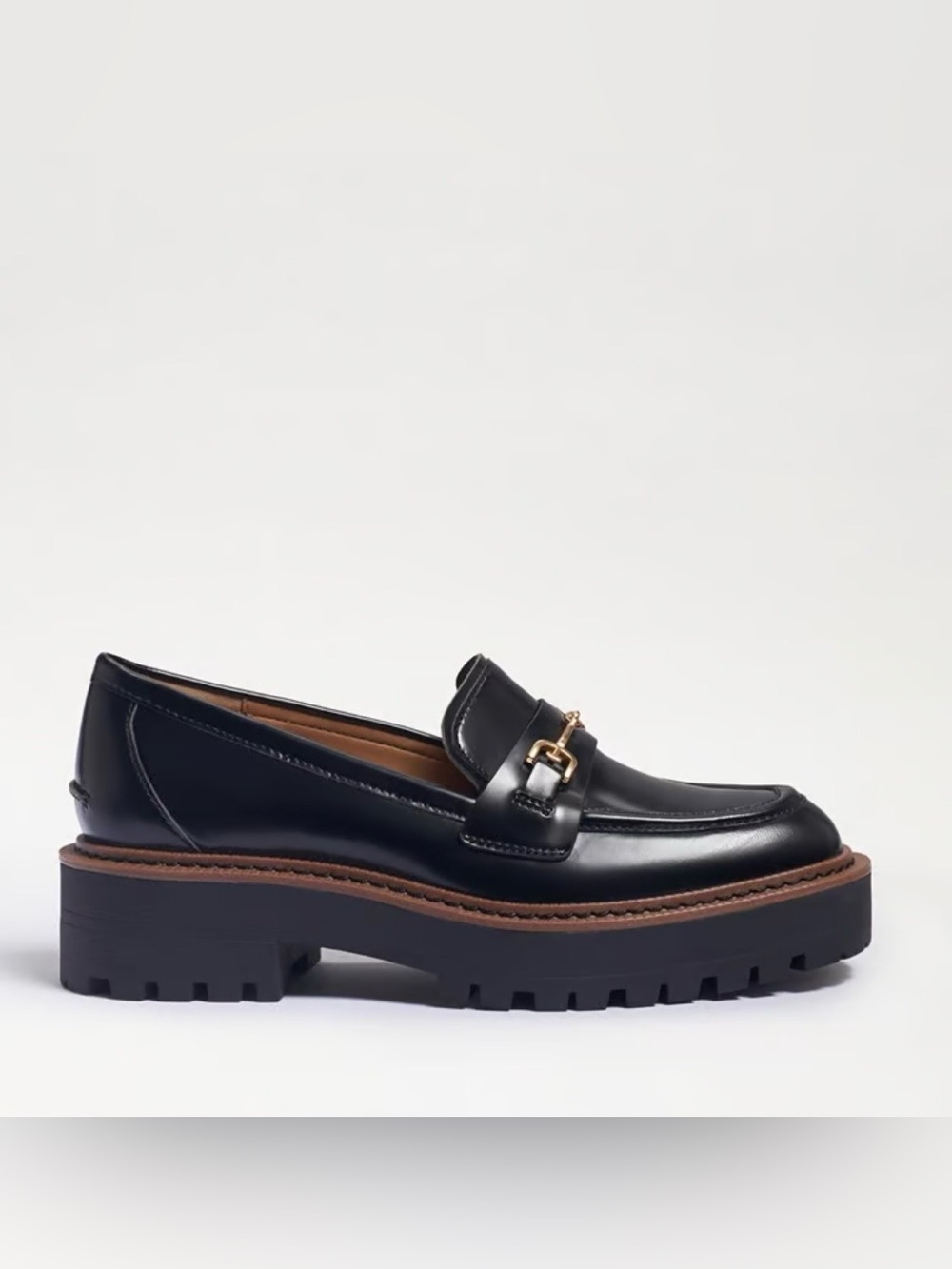 Sam Edelman Laurs Black Leather Lug Sole Loafer with Gold Bit (size 7.5)